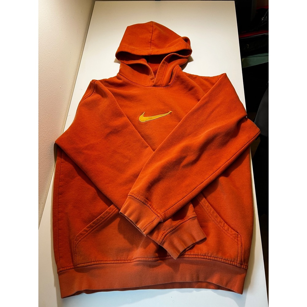 Nike Men's Vintage Pullover Hoodie L Orange Centered Embroidered Swoosh